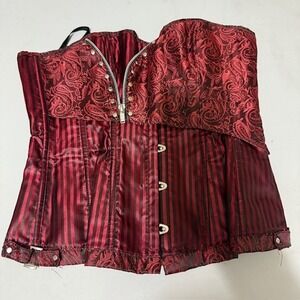 Frederick's of Hollywood Steampunk Burgundy Paisley Striped Gothic Corset Top